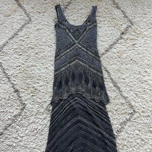THEIA evening gown gunmetal size 4 elegant beading